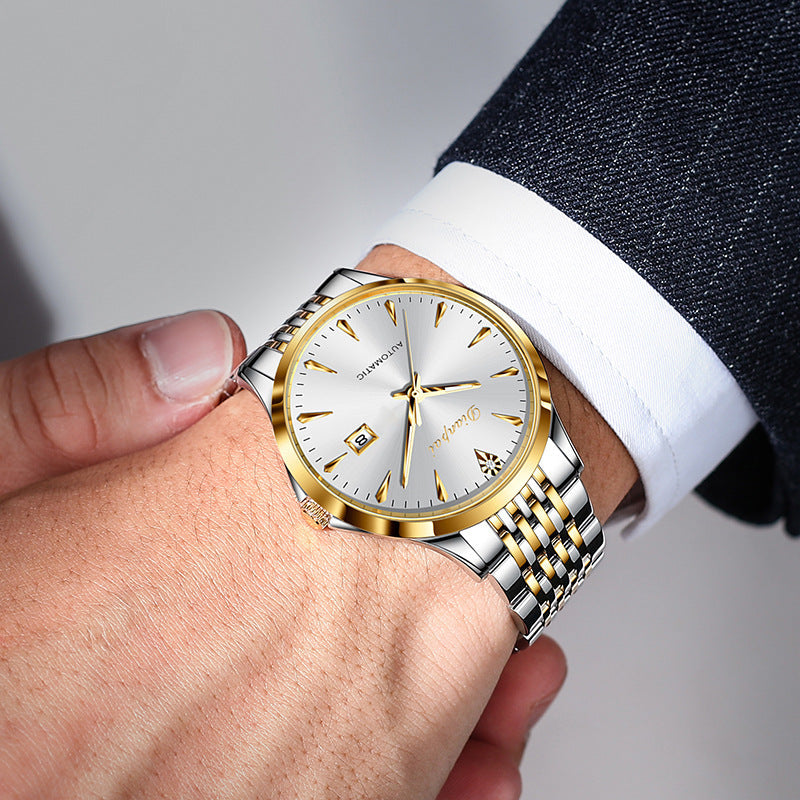 Elegant Men’s Automatic Watch – Two-Tone Stainless Steel with Gold Accents